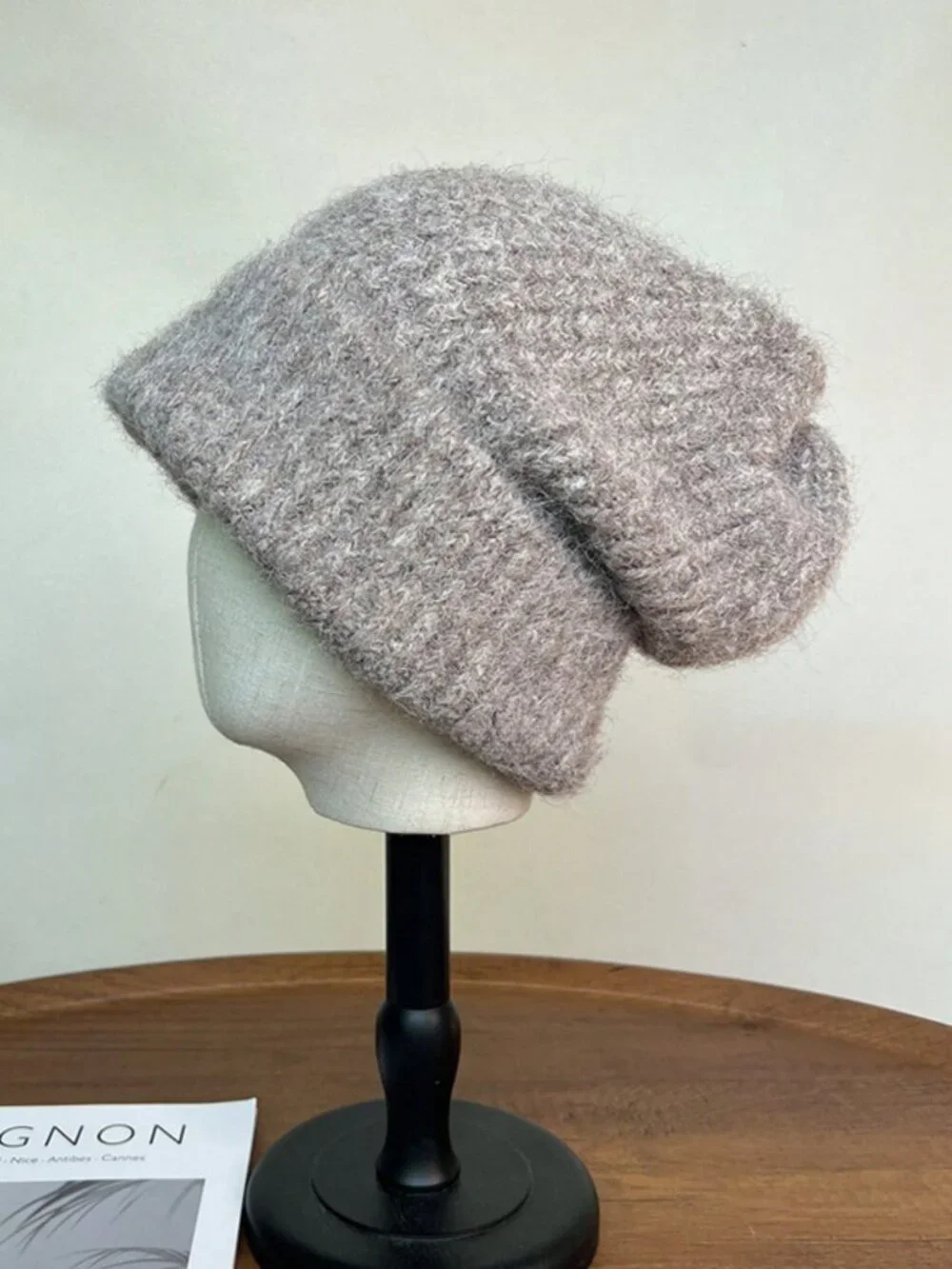 Khaki Casual Women's Fuzzy Plain Knitted Long Beanie